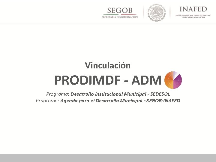 Vinculación PRODIMDF - ADM Programa: Desarrollo Institucional Municipal - SEDESOL Programa: Agenda para el