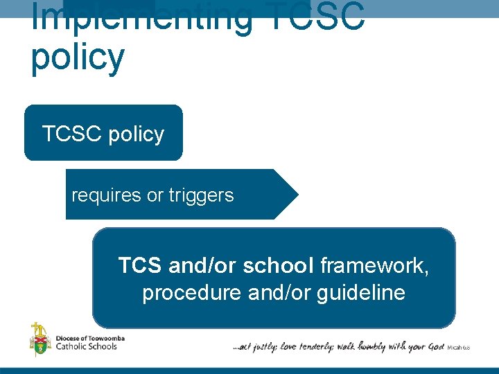 Implementing TCSC policy requires or triggers TCS and/or school framework, procedure and/or guideline 