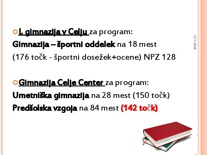 12/1/2020 I. gimnazija v Celju za program: Gimnazija – športni oddelek na 18 mest