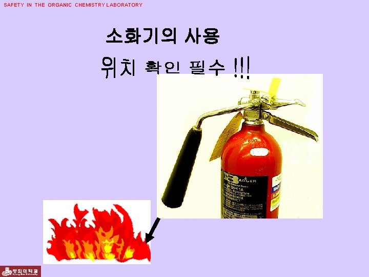 SAFETY IN THE ORGANIC CHEMISTRY LABORATORY 소화기의 사용 