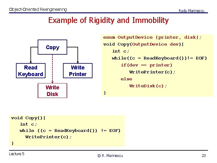 Object-Oriented Reengineering Radu Marinescu Example of Rigidity and Immobility Copy Read Keyboard Write Printer