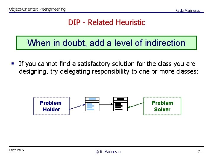 Object-Oriented Reengineering Radu Marinescu DIP - Related Heuristic When in doubt, add a level