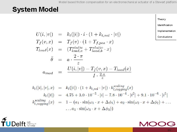 Model based friction compensation for an electromechanical actuator of a Stewart platform System Model