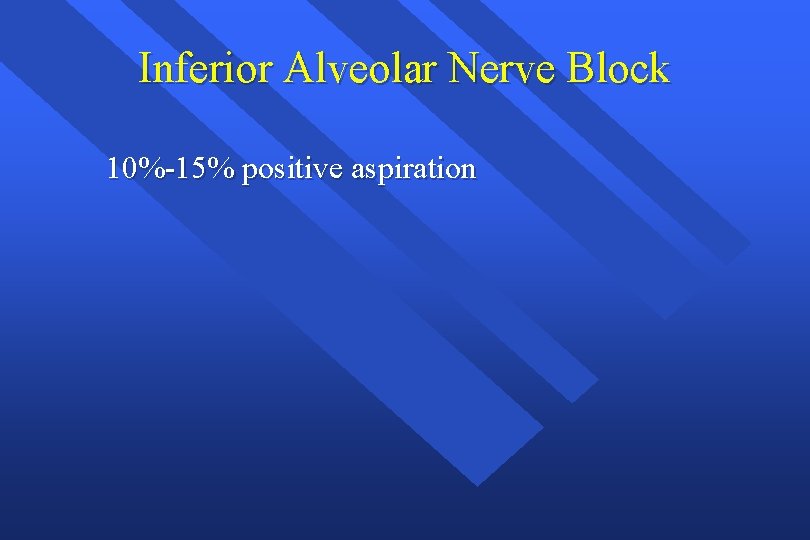 Inferior Alveolar Nerve Block 10%-15% positive aspiration 