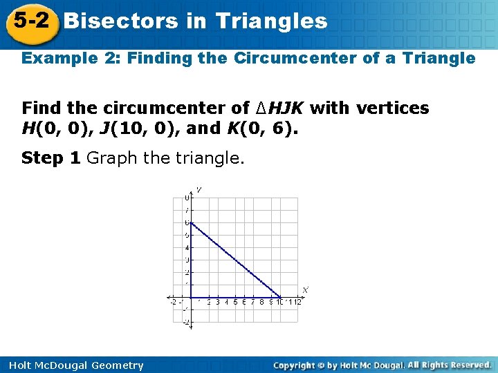 5 -2 Bisectors in Triangles Example 2: Finding the Circumcenter of a Triangle Find