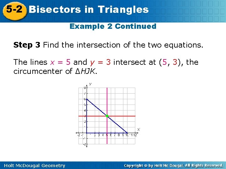 5 -2 Bisectors in Triangles Example 2 Continued Step 3 Find the intersection of