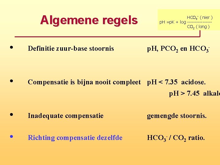 Algemene regels HCO 3 - ( nier ) p. H =p. K + log