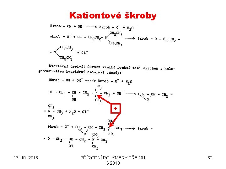 Kationtové škroby + 17. 10. 2013 PŘÍRODNÍ POLYMERY PŘF MU 6 2013 62 