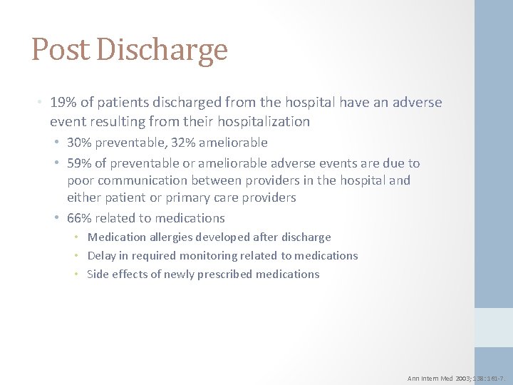 Post Discharge • 19% of patients discharged from the hospital have an adverse event