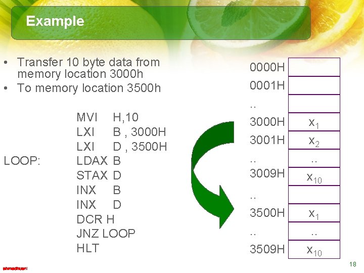 Example • Transfer 10 byte data from memory location 3000 h • To memory