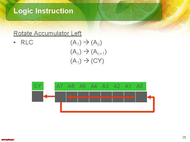 Logic Instruction Rotate Accumulator Left • RLC (A 7) (A 0) (An) (An+1) (A