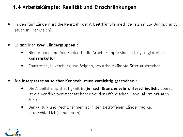 1. 4 Arbeitskämpfe: Realität und Einschränkungen • In den fünf Ländern ist die Kennzahl