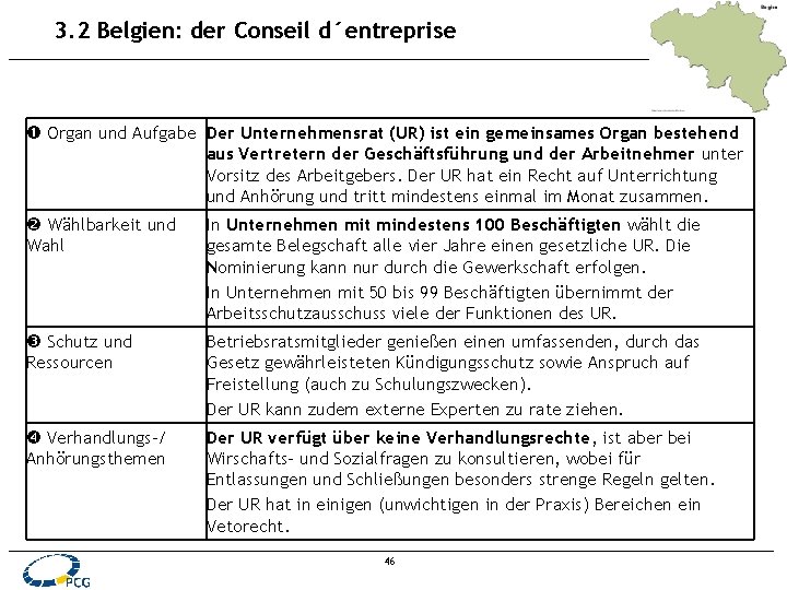 3. 2 Belgien: der Conseil d´entreprise Organ und Aufgabe Der Unternehmensrat (UR) ist ein
