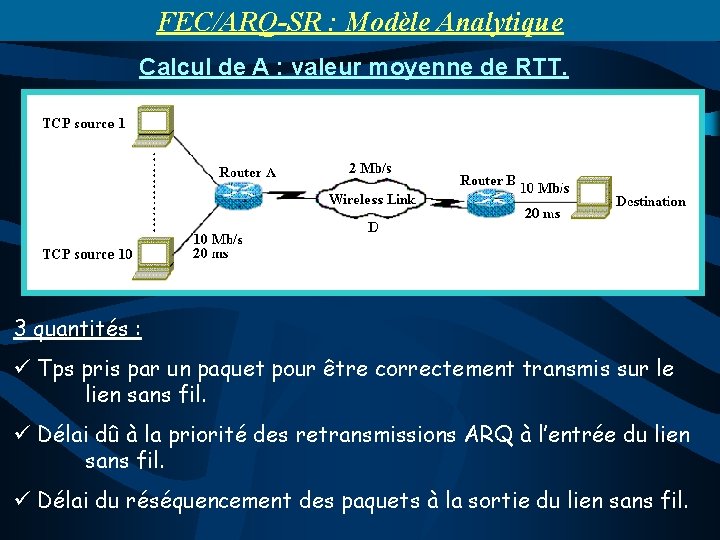 FEC/ARQ-SR : Modèle Analytique Calcul de A : valeur moyenne de RTT. 3 quantités