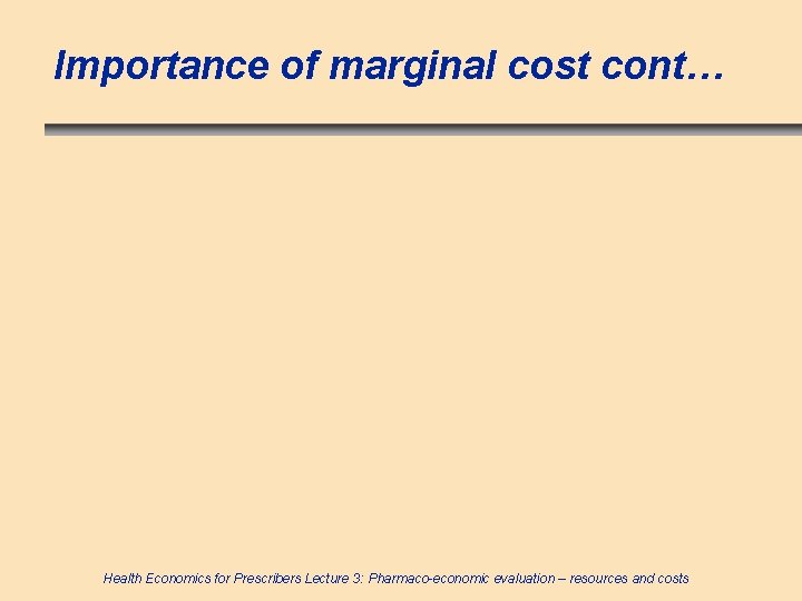 Importance of marginal cost cont… Health Economics for Prescribers Lecture 3: Pharmaco-economic evaluation –