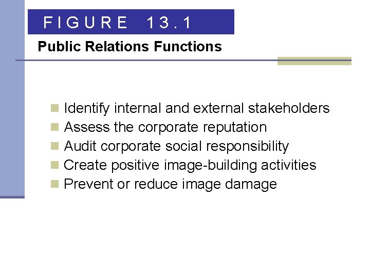 FIGURE 13. 1 Public Relations Functions n n n Identify internal and external stakeholders