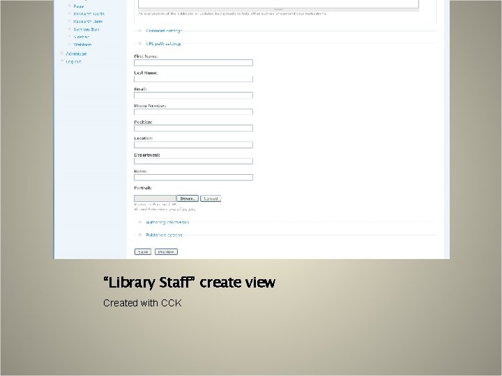 “Library Staff” create view Created with CCK 