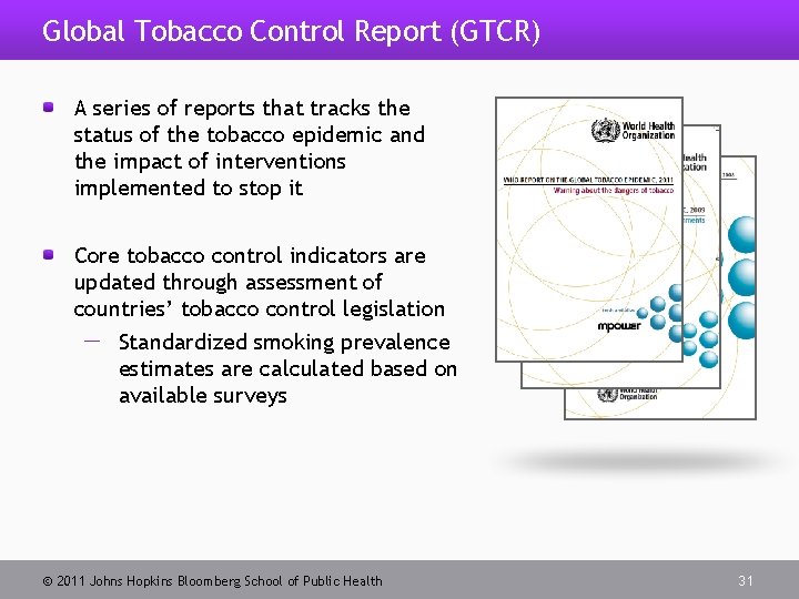 Global Tobacco Control Report (GTCR) A series of reports that tracks the status of