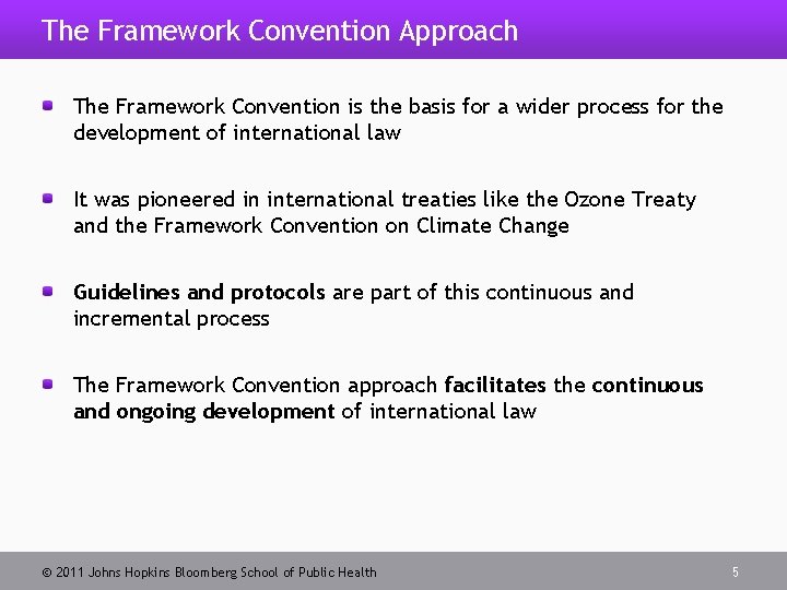 The Framework Convention Approach The Framework Convention is the basis for a wider process