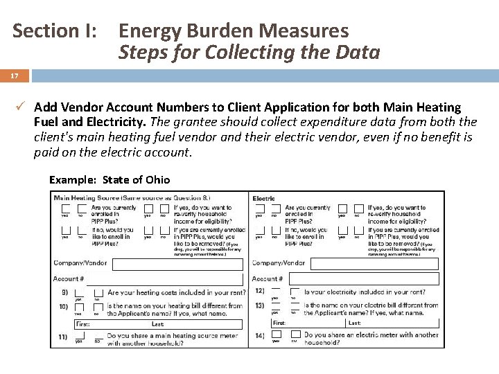 Section I: Energy Burden Measures Steps for Collecting the Data 17 ü Add Vendor