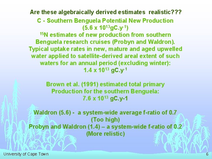 Are these algebraically derived estimates realistic? ? ? C - Southern Benguela Potential New