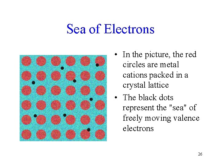 Sea of Electrons • In the picture, the red circles are metal cations packed