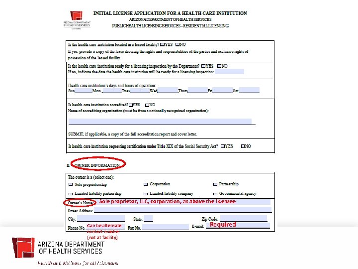 Sole proprietor, LLC, corporation, as above the licensee Can be alternate contact number (not