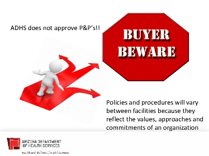 ADHS does not approve P&P’s!! Policies and procedures will vary between facilities because they