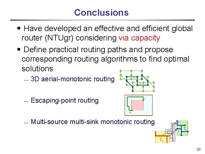 Conclusions ․Have developed an effective and efficient global router (NTUgr) considering via capacity ․Define