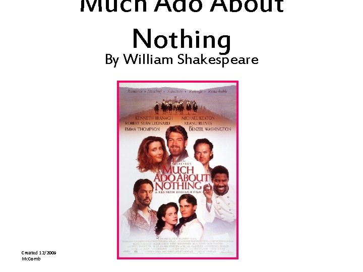 Much Ado About Nothing By William Shakespeare Created 12/2009 Mc. Comb 