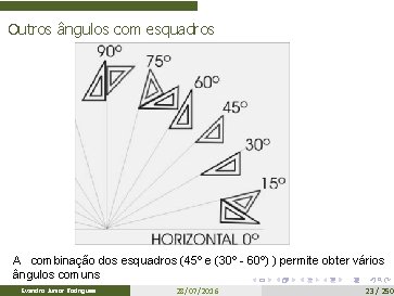 Outros ângulos com esquadros A combinação dos esquadros (45º e (30º - 60º) )