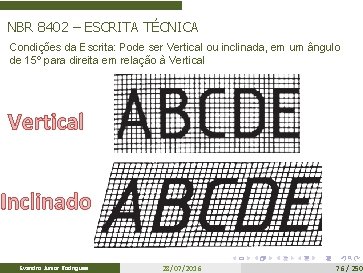 NBR 8402 – ESCRITA TÉCNICA Condições da Escrita: Pode ser Vertical ou inclinada, em
