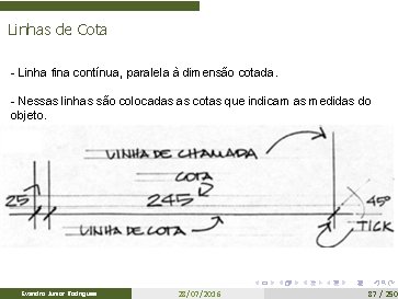 Linhas de Cota - Linha fina contínua, paralela à dimensão cotada. - Nessas linhas