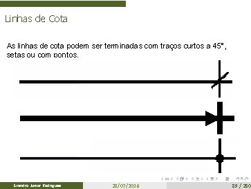 Linhas de Cota As linhas de cota podem ser terminadas com traços curtos a