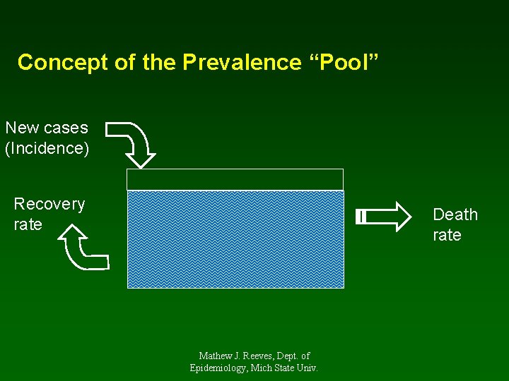 Concept of the Prevalence “Pool” New cases (Incidence) Recovery rate Death rate Mathew J.