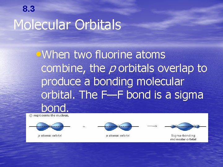 8. 3 Molecular Orbitals • When two fluorine atoms combine, the p orbitals overlap