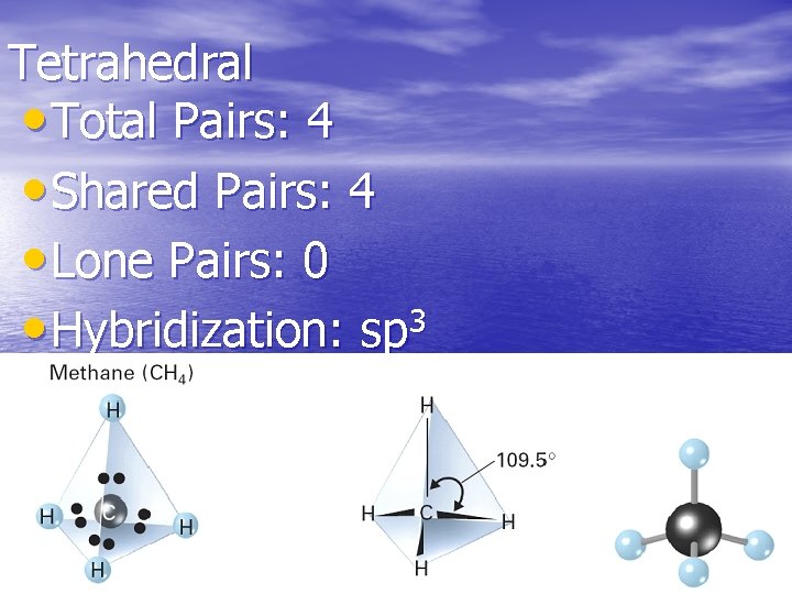 Tetrahedral • Total Pairs: 4 • Shared Pairs: 4 • Lone Pairs: 0 •