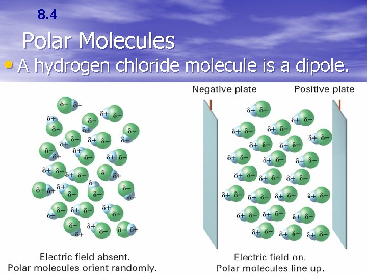 8. 4 Polar Molecules • A hydrogen chloride molecule is a dipole. 