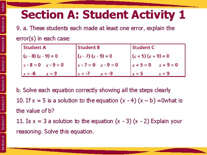 Index Section A 9. a. These students each made at least one error, explain Index Section A 9. a. These students each made at least one error, explain