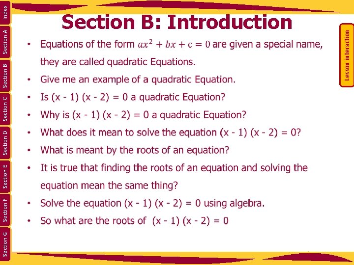 Section G Section F Section E Section D Section C Section A Lesson interaction