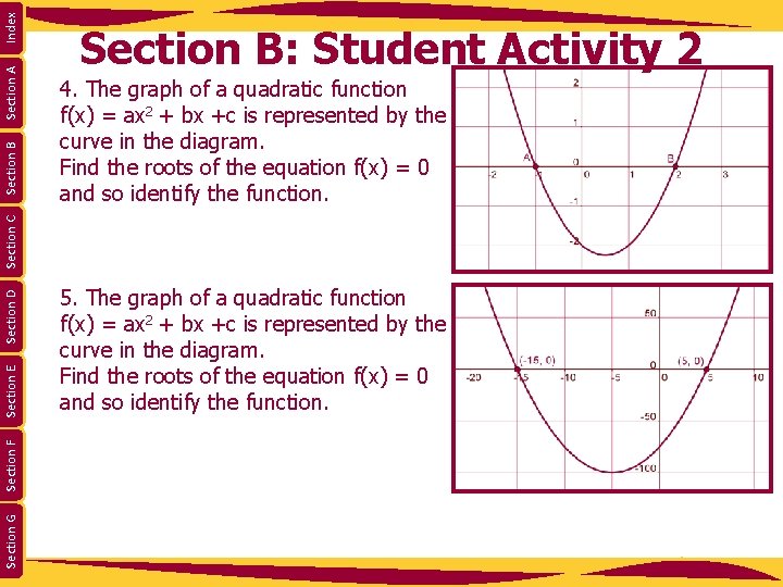 Index Section A 4. The graph of a quadratic function f(x) = ax 2