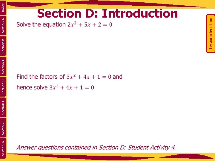 Section G Section F Section E Section D Section C Section A Lesson interaction