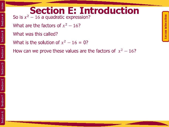 Section G Section F Section E Section D Section C Section A Index Section