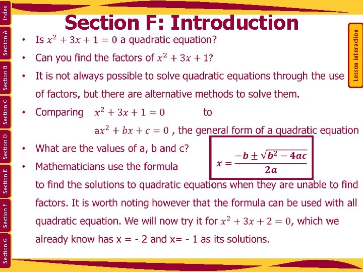 Section G Section F Section E Section D Section C Section A Lesson interaction