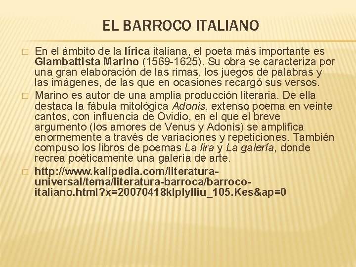 EL BARROCO ITALIANO � � � En el ámbito de la lírica italiana, el