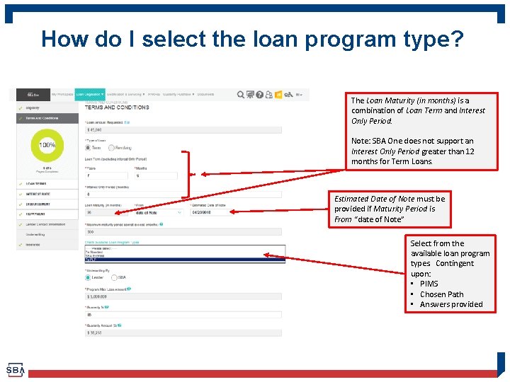 How do I select the loan program type? The Loan Maturity (in months) is