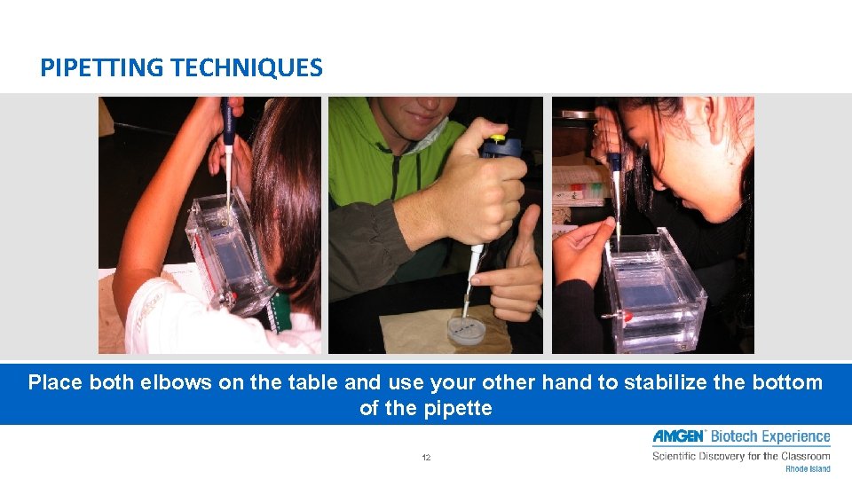 PIPETTING TECHNIQUES Place both elbows on the table and use your other hand to PIPETTING TECHNIQUES Place both elbows on the table and use your other hand to