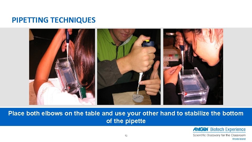 PIPETTING TECHNIQUES Place both elbows on the table and use your other hand to