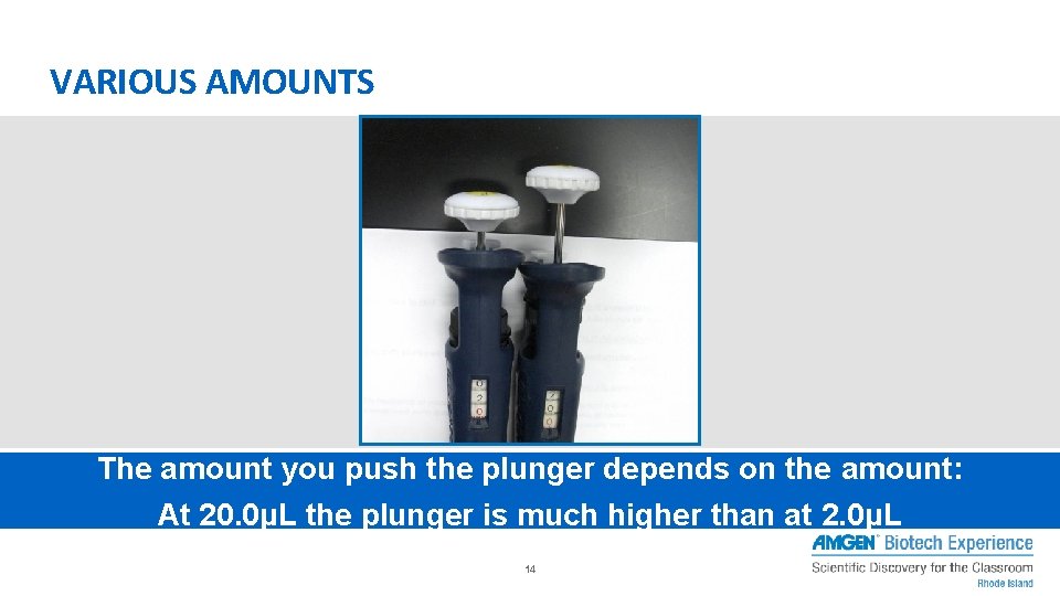 VARIOUS AMOUNTS The amount you push the plunger depends on the amount: At 20.