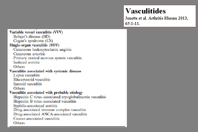 Vasculitides Jenette et al. Arthritis Rheum 2013, 65: 1 -11. 